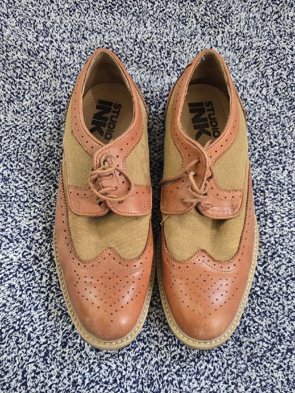 Studio INK Men's Tan & Brown Brogue Wingtip Oxfords
